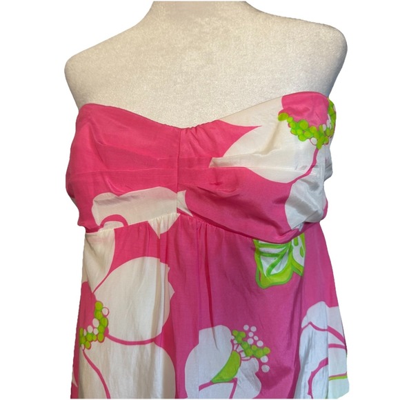 Lilly Pulitzer Dresses & Skirts - Lilly Pulitzer Strapless Dress W Size 8 Pink Floral Silk Cotton Resort Sundress